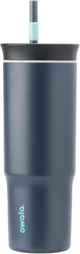 Owala Stainless Steel Triple Layer Insulated Travel Tumbler with Spill Resistant Lid and Straw, BPA Free, 24 oz, Black/Grey (Foggy Tide) (Pack of 12) - color: Foggy Tide, size: 40 Ounces (Pack of 12)