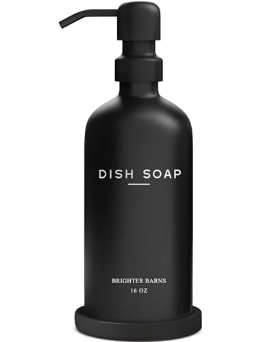 Black Glass Dish Soap Dispenser for Kitchen Sink by Brighter Barns - Modern Kitchen Soap Dispenser Set with Tray and Stainless Steel Pump - Modern Decor for Vacation Rental, Restaurants, Gifts (Black) - color: Black D