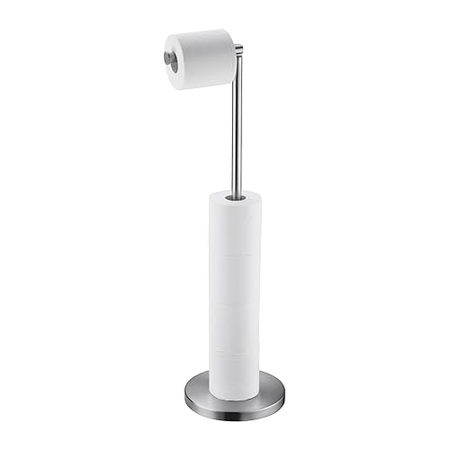 BAGNOLUX Bathroom Toilet Paper Holder Stand with Reserve, SUS304 Stainless Steel Rustproof Pedestal Tissue Roll Holder Heavy Duty, Brushed Nickel - color: Brushed Nickel