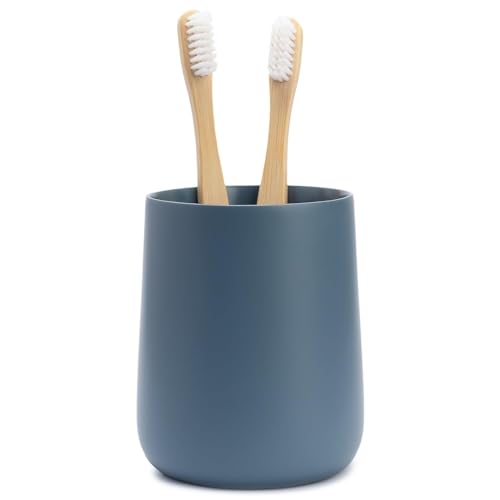 Yew Design Matte Blue Toothbrush and Toothpaste Holder and Cup for Bathroom Vanity and Countertop, Round Organizer for Electric Toothbrushes, Floss, Razors, Cotton, and Mouthwash - color: Round Matte Blue