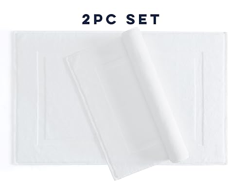 Casual Living White Cotton Bath Mats Set of 2 Towel Mats for Bathroom Floor Banded Rugs Soft Absorbent Ring Spun Cotton Washable Essentials Bathroom Shower Accessories, 34-inch x 21-inch, White - color: White