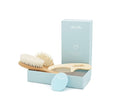Ullabelle 4 Piece Wooden Baby Hair Brush and Comb Set for Newborns & Toddlers in Chic Gift Box - Ultra Soft Natural Goat Hair and Wood Baby Brush Set Prevents Cradle Cap - Perfect Registry Gift (Blue) - color: Blue