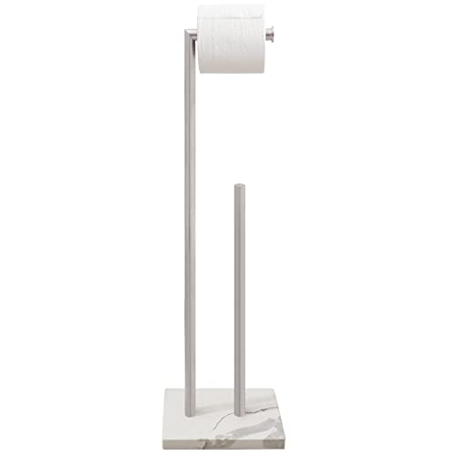 Gzila Free Standing Toilet Paper Holder Stand with Reserve, Heavy Weighted Marble Base Design, Bathroom Stands Tissue Rolls Holder, 304 Stainless Steel Brushed Nickel - color: Brushed Nickel