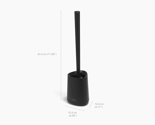 Joseph Joseph Flex 360 Lite, Advanced Smart Toilet Brush and Small Storage Holder Set with Anti-drip, Anti-Clog, Triple-Action Replaceable Brush Head - Black - color: Black