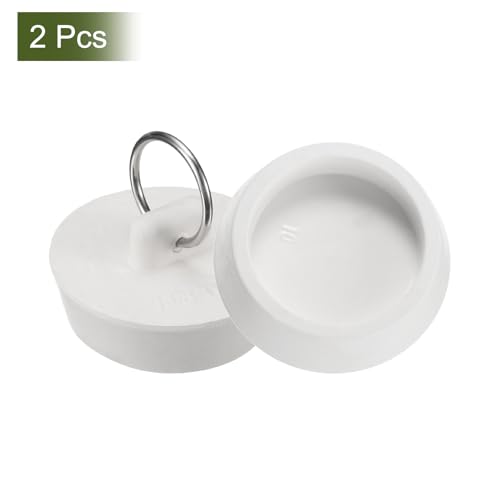 uxcell 2 Pcs Tub Stoppers, Rubber Bathtub Stoppers 1-5/8" to 1-3/4" Kitchen Sink Drain Stopper, Bathroom Drain Plug with Pull Ring and 15" Beaded Chain, White - size: 1-5/8"to 1-3/4"