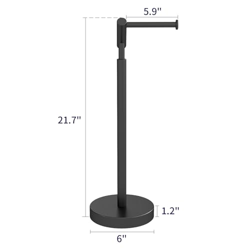 STWWO Toilet Paper Holder Free Standing, Matte Black Toilet Paper Stand 21.7" H, Stainless Steel Tissue Roll Holder for Bathroom, Heavy Weighted Base