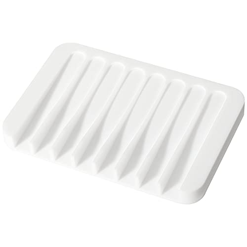 Urbanstrive Soap Dish Shower Waterfall Soap Tray Holder for Bathroom, Kitchen, Counter Top, Flexible Silicone, Keep Soap Bars Dry, Easy Cleaning - White