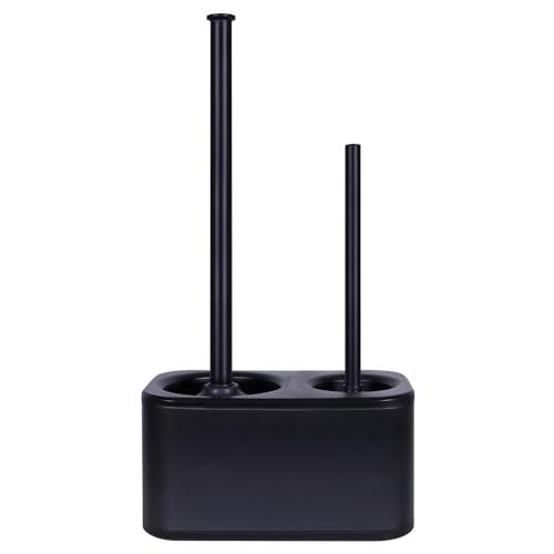 Blue Donuts Toilet Brush and Plunger Set with Holder, Sleek Minimalist Modern Black Bathroom Accessories Toilet Plunger and Toilet Bowl Brush Combo - color: Black