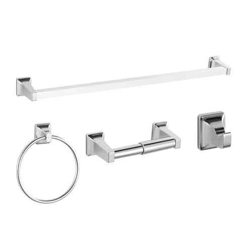 4 Pieces Bathroom Hardware Accessories Set, Stainless Steel 24 inch Towel Bar, Towel Rack, Robe Hook, Toilet Paper Holder for Bathroom Wall Mounted (Chrome) - color: Chrome