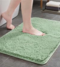 TECHMILLY Non-Slip Bathroom Rugs Sets 2 Piece, Fluffy Soft Luxury Microfiber Shower Mat, Absorbent, Washable & Quick Dry for Bath Floor, 32''x20'', Green - color: Sage, size: 20'' x 32'' (2 Piece)