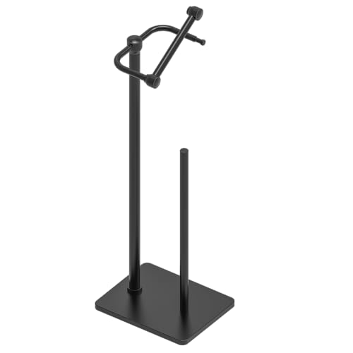 RUACQ Toilet Paper Holder Stand, Bathroom Toilet Paper roll Holder Free Standing with Storage for 4 Rolls, Post Pivoting Design, Stable Weighted Base, SUS304 Stainless Steel (Matte Black) - color: Matte Black, size: Free Standing with Storage