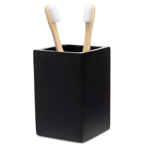 Yew Design Matte Black Toothbrush and Toothpaste Holder for Bathroom Vanity and Countertop, Square Organizer for Electric Toothbrushes, Floss, Razors, Cotton, and Mouthwash - color: Square Matte Black