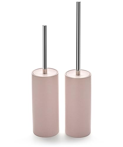 Matt Pink Ceramic Toilet Brush and Holder Set, Freestanding Toilet Bowl Cleaners Brush, Scrubber Brush for Toilet, Bathroom Accessories with Stainless Handle, Deep Cleaning - color: Matt Pink, size: Set/2