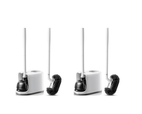 HAMITOR Toilet Plunger and Brush Set for Bathroom Cleaning with Extented Handle - Heavy Duty Toilet Plunger Combo Accessories with Caddy Stand Holder for Small Space - White,2 Sets - color: A-white, size: 2 pack