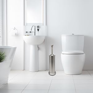 Stainless Steel Toilet Bowl Brush with Holder Metal Bathroom Cleaning Set Rustproof Hygienic Durable Modern Design - color: Satin Nickel