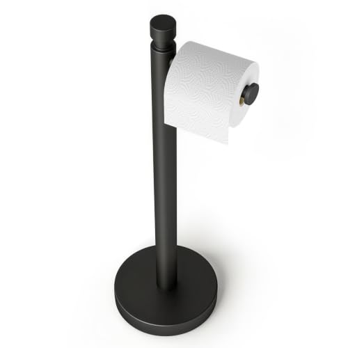 YUMORE Toilet Paper Holder Stand, 4.4lbs Heavy Duty Stainless Steel Free Standing Bathroom Tissue Roll Holder, Matte Black - color: Black