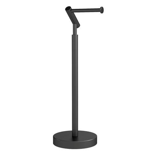 STWWO Toilet Paper Holder Free Standing, Matte Black Toilet Paper Stand 21.7" H, Stainless Steel Tissue Roll Holder for Bathroom, Heavy Weighted Base