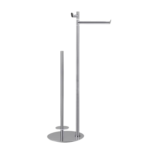 BVL Freestanding Toilet Paper Holder with Hook, Polished Chrome Stainless Steel Weighted Toilet Paper Holder Stand, Bathroom Freestanding Toilet Paper Holder Holds 5 Rolls - color: Chrome