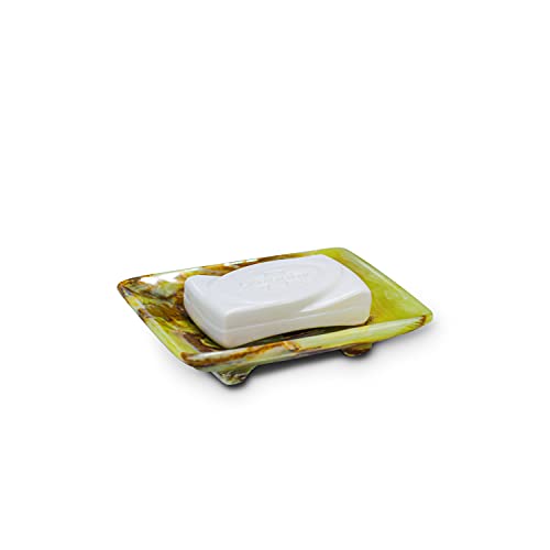 Luxury Handmade Green Calcite Crystal Soap Dish Holder with Drain for Bathroom and Shower, Best Bath Products & Sponge Tray for Kitchen & Housewarming Gifts. - color: Green Calcite