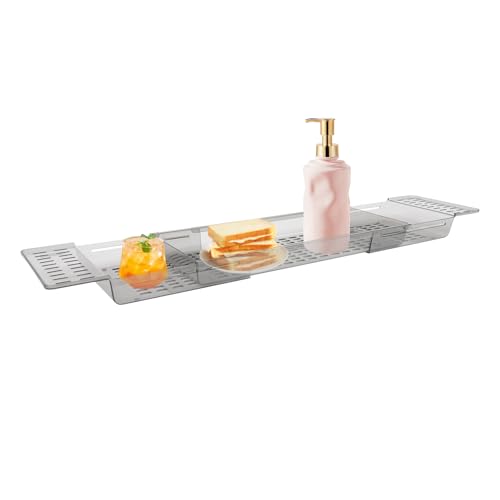 Bathtub Caddy Tray for Luxury Bathroom Bath Tub Table Tray Shelf for Shower Adjustable Expandable Bath Trays Gray