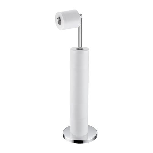BAGNOLUX Bathroom Toilet Paper Holder Stand with Reserve, SUS304 Stainless Steel Rustproof Pedestal Tissue Roll Holder Heavy Duty, Polished Chrome - color: Polished Chrome