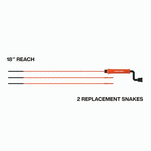 Klein Tools 53020 Drain Snake Auger Hair Clog Removal Tool, 3-Pack, Hair Clog Remover, Quick Release Collar for Hands-Free Disposal, 18-Inch Reach, 360-Degree Pivot Handle
