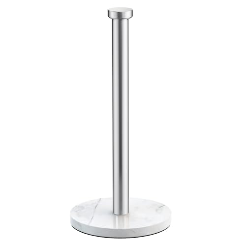 VEHHE Marble Paper Towel Holder for Kitchen Countertop, Standing Paper Towel Stand with Weighted Base & EVA Non-Slip Pad, for Bathroom or Kitchen (Silver) - color: Marble Base | Silver