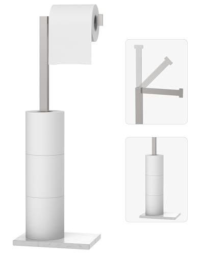 Freestanding Toilet Paper Holder Stand Brushed Nickel SUS 304 Stainless Steel Rustproof 22 Inch Rotating Bathroom Tissue Roll Holder for 4 Rolls with Marble Base by HOMEMYSTIQUE - color: Brushed Nickel