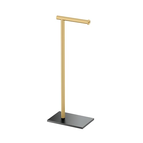 Gatco 1431MXB Modern Rectangle Base Freestanding Toilet Paper Holder, Matte Black/Brushed Brass, Weighted Base, 21.25" Bathroom Tissue Stand - color: Matte Black Brushed Brass, 21.25"h