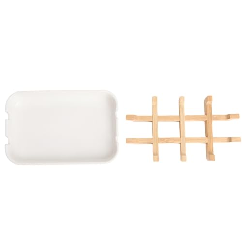 Bamboo Fiber Soap Holder & Dish Combination, White | Bathroom Bar Soap Holder, Sink Deck, Bathtub, Shower Tray - color: White