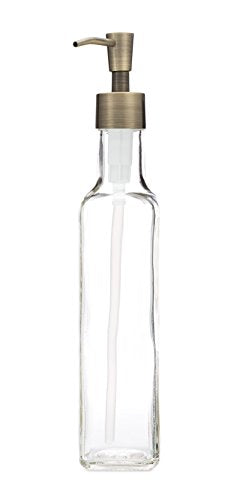 Rail19 French Vessel Glass Soap Dispenser with Metal Pump - Refillable Hand Soap, Lotion & Sanitizer for Sinks and Small Countertops, 8.5oz (Antique Brass) - color: Antique Brass