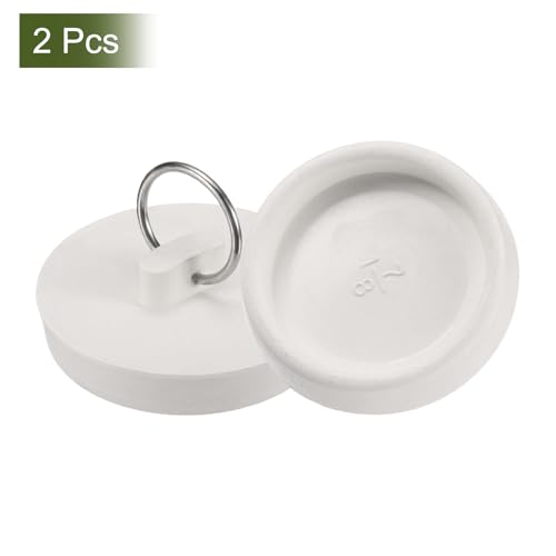 uxcell 2 Pcs Tub Stoppers, Rubber Bathtub Stoppers 1-7/8" Kitchen Sink Drain Stopper, Bathroom Drain Plug with Pull Ring and 15" Beaded Chain, White - size: 1-7/8"
