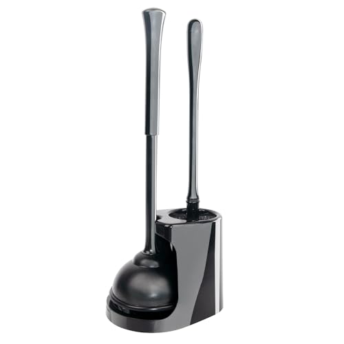CELOX Black Toilet Plunger and Brush Set with Holder for Bathroom, 1 Set,Silver-Black - color: Silver-black