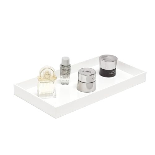 ROYALITA Acrylic Tray Bathroom Tray for Countertop, Guest Towel Holder Tray for Napkin Perfume Jewelry Makeup, Vanity Trays for Soap Dispenser, Aromatherapy, Cup & Candle, White - color: White