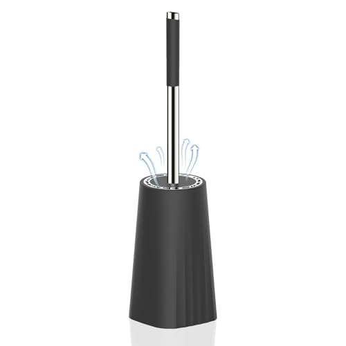 SetSail Toilet Brush, Compact Size Toilet Bowl Brush and Holder Toilet Brushes for Bathroom with Stainless Steel Handle Toilet Cleaner Brush with Durable Scrubbing Bristles, Splash-Proof - color: Black, size: 1 pack