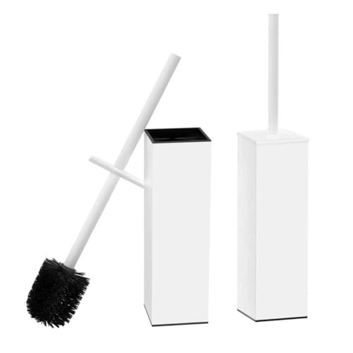 RUACQ Toilet Brush and Holder Set 2pcs,Square Toilet Bowl Brush for Bathroom with 304 Stainless Steel Handle Toilet Cleaner Brush with Durable Scrubbing Bristles,Splash-Proof (White) - color: White, size: 2 packs