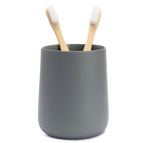 Yew Design Matte Gray Toothbrush and Toothpaste Holder and Cup for Bathroom Vanity and Countertop, Round Organizer for Electric Toothbrushes, Floss, Razors, Cotton, and Mouthwash - color: Round Matte Gray