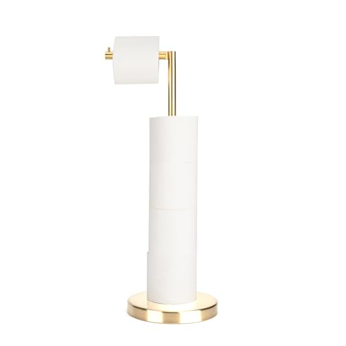 RFOUO Brushed Gold Toilet Paper Holder Stand 1 pc, Free Standing Toilet Paper Holder Stand,Bathroom Toilet Paper Storage with 2.7 Pounds Heavy Base for 4+1 Rolls,Toilet Tissue Holder - color: Brushed Gold