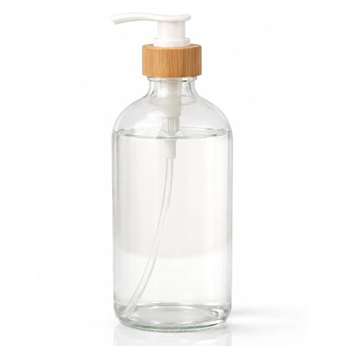 SAVVY & SORTED Glass Hand Soap Dispenser Bathroom, Dish Soap Dispenser for Kitchen Sink, Refillable Clear Glass Bottles with White Bamboo Pump for Liquid Hand Wash, 17 Fl Oz / 500 ml - color: Clear Bottle - 500 Ml