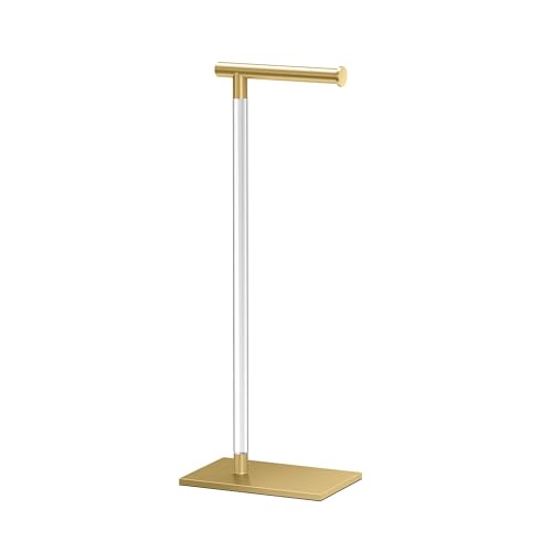 Gatco 1331B Toilet Paper Holder Stand, Brushed Brass with Acrylic Post, Rectangle Weighted Base, Freestanding Bathroom Floor Stand, 22.25 Inch - color: Brushed Brass/Acrylic, 22.25"h