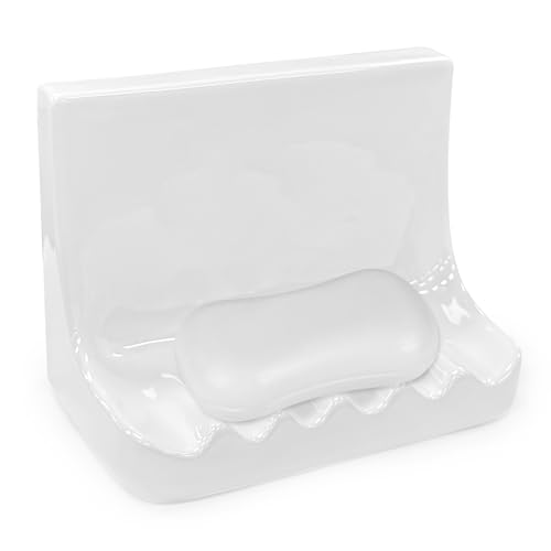 White Retro Ceramic Bathroom Soap Holder, Mid Century Ceramic Soap Stand, Soap Holder Shower Tray for Home Bathtubs, Bathroom Sinks, and Shower Stalls