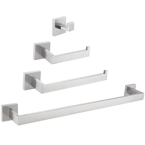 Bathroom Hardware Set 4-Piece, Angle Simple SUS304 Stainless Steel Bath Accessory Kit, Bathroom Fixture Set with Robe Hook, Toilet Paper Holder, Towel Holder and Towel Bar Brushed Nickel - color: Brushed Nickel