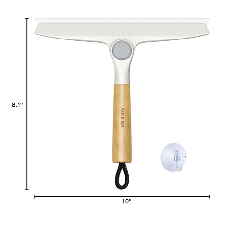 MR.SIGA All Purpose Silicone Squeegee for Shower Door, Mirror, Glass, Streak Free Shower Squeegee, Pivoting Bamboo Handle, Includes 1 Suction Hook, 10 inch Wide, 1 Pack - color: White