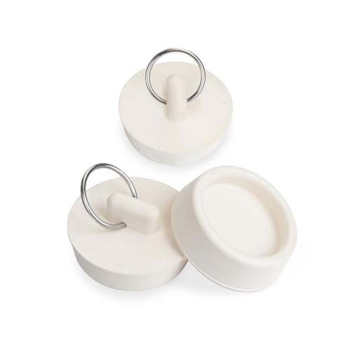 3 Pack Rubber Drain Stopper for 1-1/2 Inch Sink & Bathtub, Bathroom & Kitchen Sink Plug with Hanging Ring, Durable Bathtub Drain Stopper for Bath, Shower, and Laundry, White
