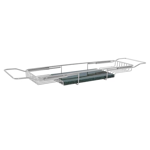 Expandable Bathtub Tray,Bathtub Tray Caddy for Luxury Bath Expandable,Expandable Range 68-90cm/26.77-35.43 in (Silver+Green) - color: Silver+green