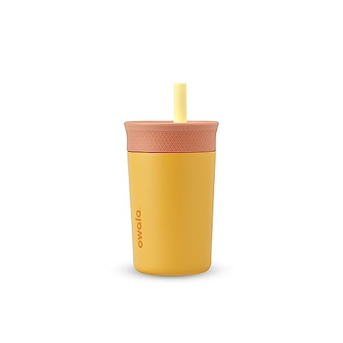 Owala Kids Insulation Stainless Steel Tumbler with Spill Resistant Flexible Straw, Easy to Clean, Kids Water Bottle, Great for Travel, Dishwasher Safe, 12 Oz, Peach and Yellow (Picnic) - color: Picnic, size: 12 Ounces