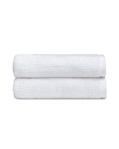 Cozy Earth Ribbed Bath Towel Set - 60% Cotton 40% Viscose from Bamboo Bathroom Towels - Soft & Absorbent Textured Ribbed Pattern - 2 Pack White - color: White, size: Bath Towel