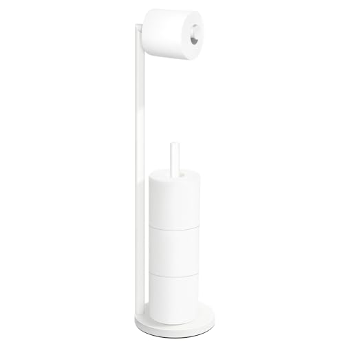 Toilet Paper Holder Stand,Toilet Paper Holder Free Standing,White Toilet Stand Holder for 4 Rolls,Toilet Paper Storage by Bathth - color: White