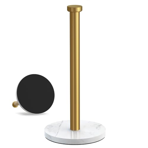 VEHHE Marble Paper Towel Holder for Kitchen Countertop, Standing Paper Towel Stand with Weighted Base & EVA Non-Slip Pad, for Bathroom or Kitchen (Gold) - color: Marble Base | Gold