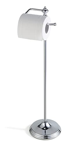 SunnyPoint Bathroom Free Standing Toilet Tissue Paper Roll Holder Stand with Reserve Function, Chrome Finish - color: Chrome